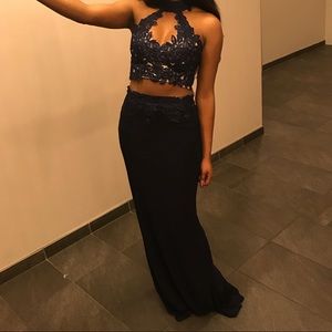 Navy Blue 2-Piece Prom Dress